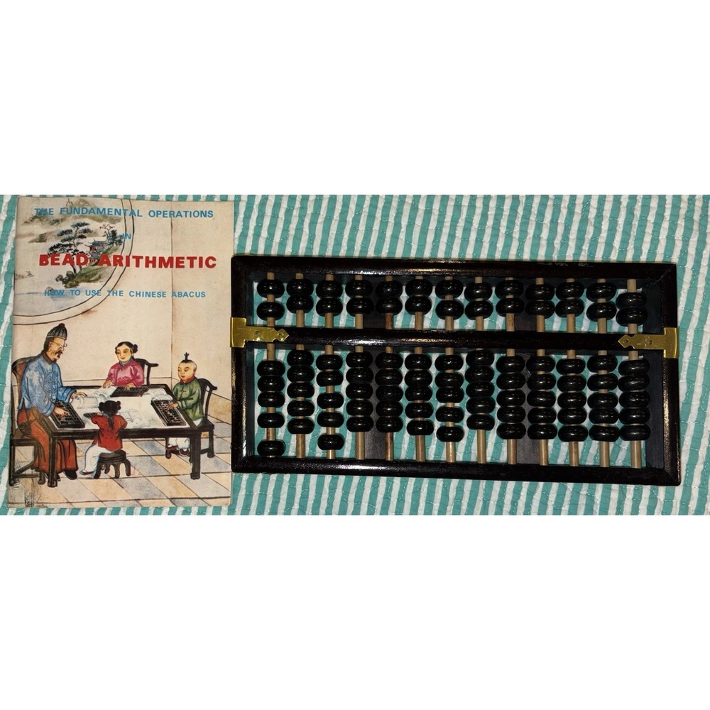 Vintage Lotus Flower Brand Abacus 91 Beads Chinese Calculator Collectible W/Book